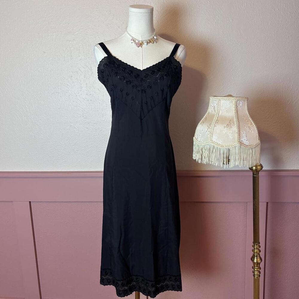 goth fairy coquette vtg 80s midi dress velrose black sz 32 cotton nylon